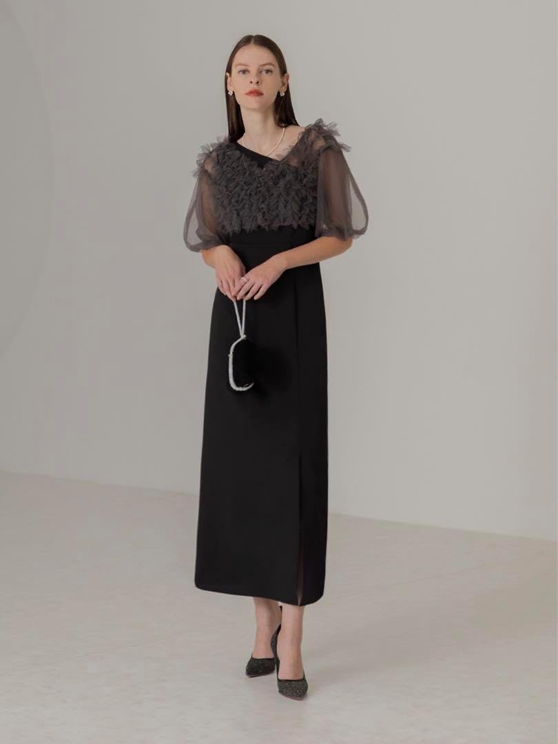 4WAYチュールフリルボレロアシンメトリードレス結婚式パーティー二次会デート レジャ Leja 4wayチュールフリルボレロアシンメトリーIラインドレス